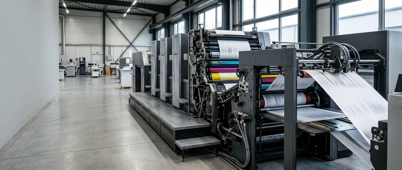 Nave de producción de NH Gráficos con una rotativa offset de cuatro cuerpos en funcionamiento